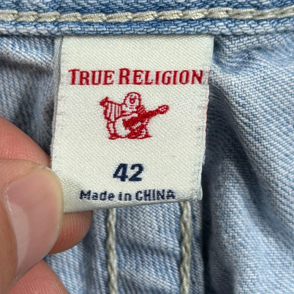 True Religion Ricky Relaxed Straight Light Wash Blue Denim Jeans Mens Size 42